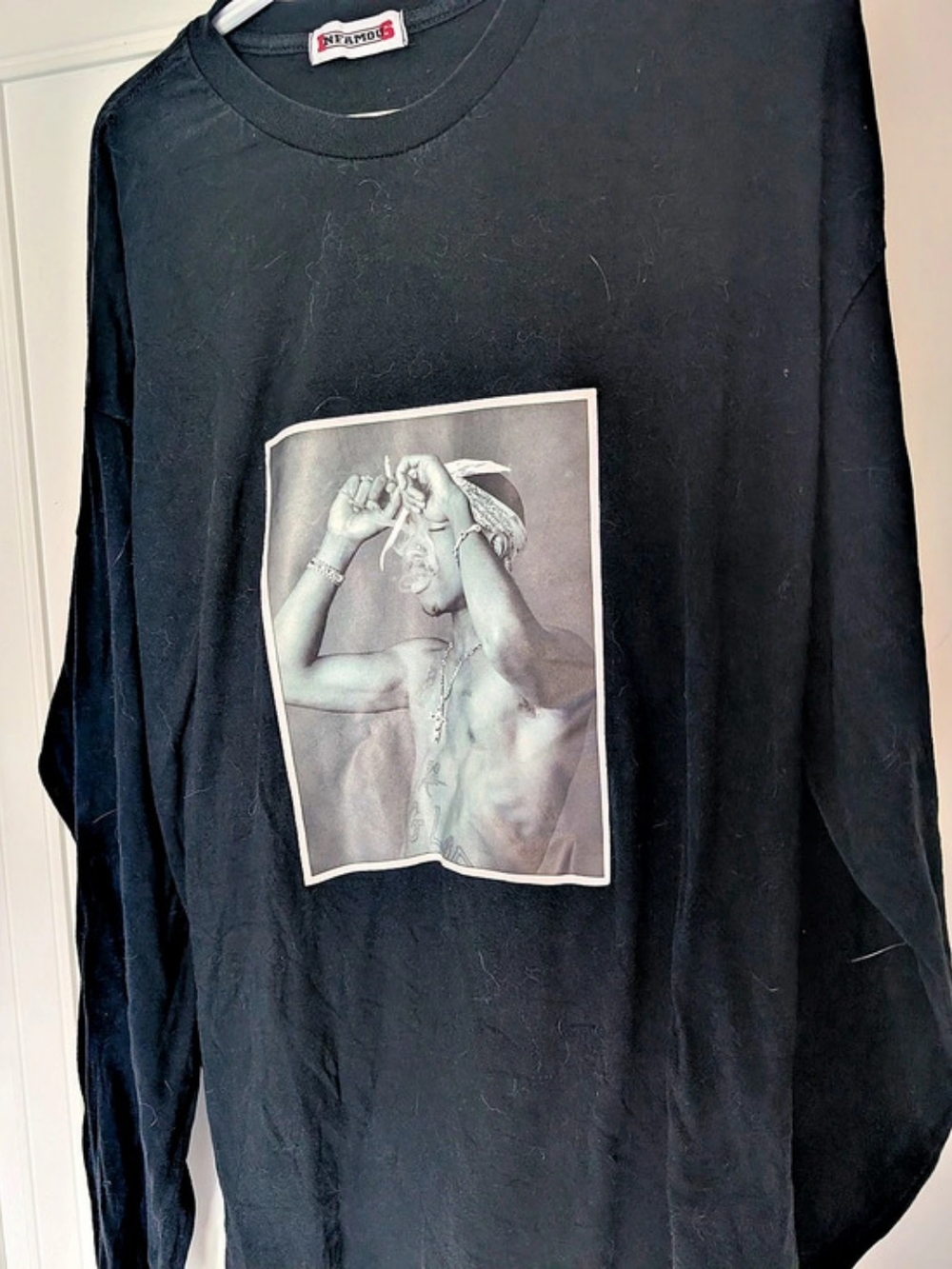 Infamous Graphic Long Sleeve Tee in Black & Gray